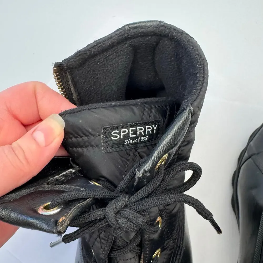 Sperry Black Waterproof Rubber‎ Nylon Quilted Lace Up Gulf Duck Fleece Boots 7M